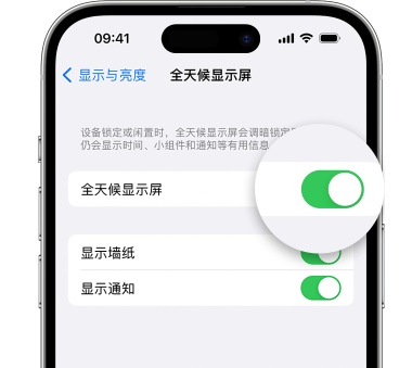 隰县苹果15预约维修分享iPhone15如何设置全天候显示屏幕可见 
